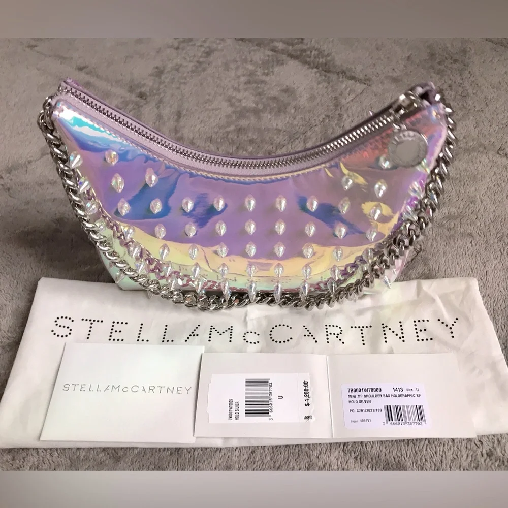 ❌❌❌SOLD❌❌❌STELLA MCCARTNEY Mini Falabella Spike Holographic Shoulder Bag - Picture 8 of 14